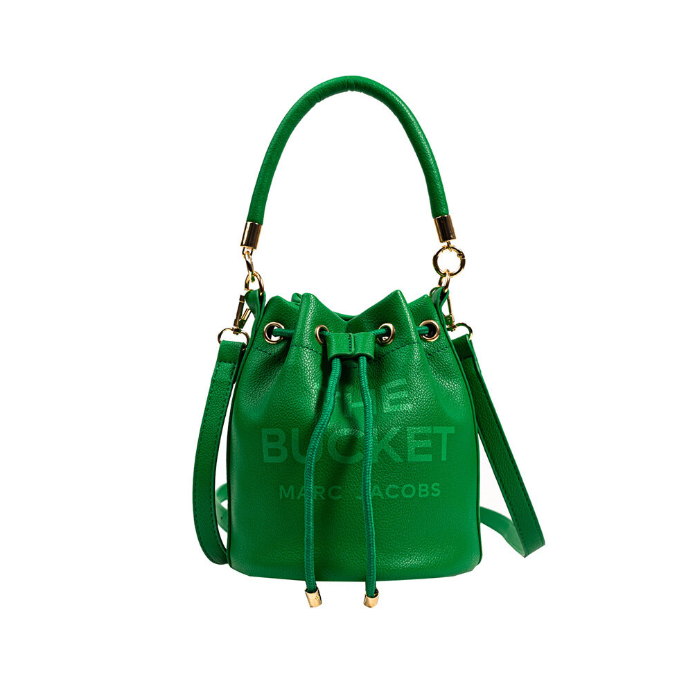 (Green) Bucket Handbag Women Leather Drawstring Shoulder Crossbody Bag Daily Travel Gift