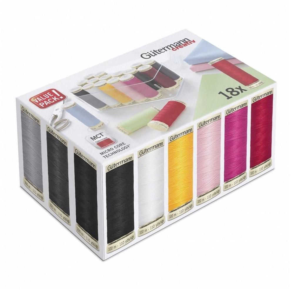 Gutermann Sew All Thread Set Assorted Colours - 100 Metres - per pack of 18