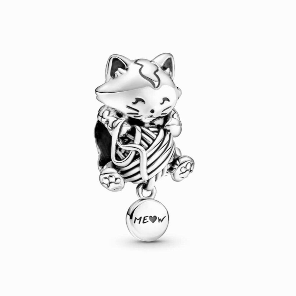 Fits Europe Bracelet 925 Charm Sterling Silver Kitten & Yarn Ball Beads for Jewelry Making Women Kralen