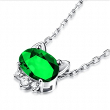 Hot Silver Cut Cat Sapphire Jewelry Pendant Necklaces For Sweet Girls Thin Chain Fine Jewelry