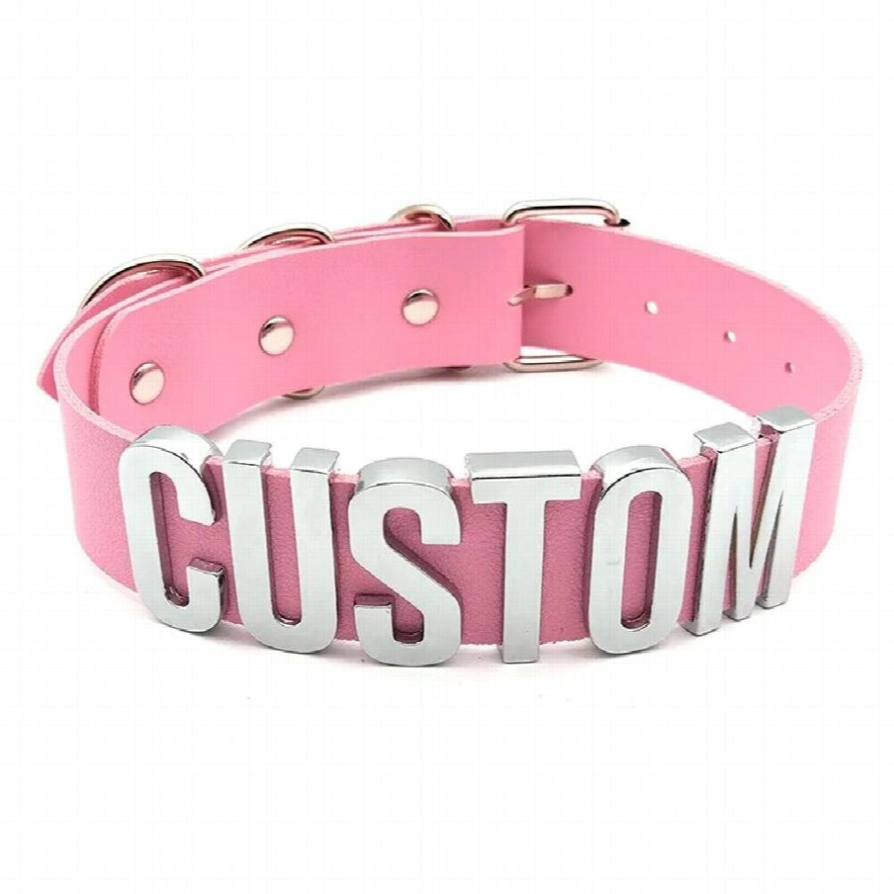 Multicoloured Sexy Pink Leather Letters Collars Choker Necklace Punk Personalized Name Buckle Chocker Jewelry Cosplay Party Gift
