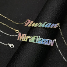 18k Stainless Steel Name Personalized Glitter Letter Pendant Necklace Chain For Women Kid