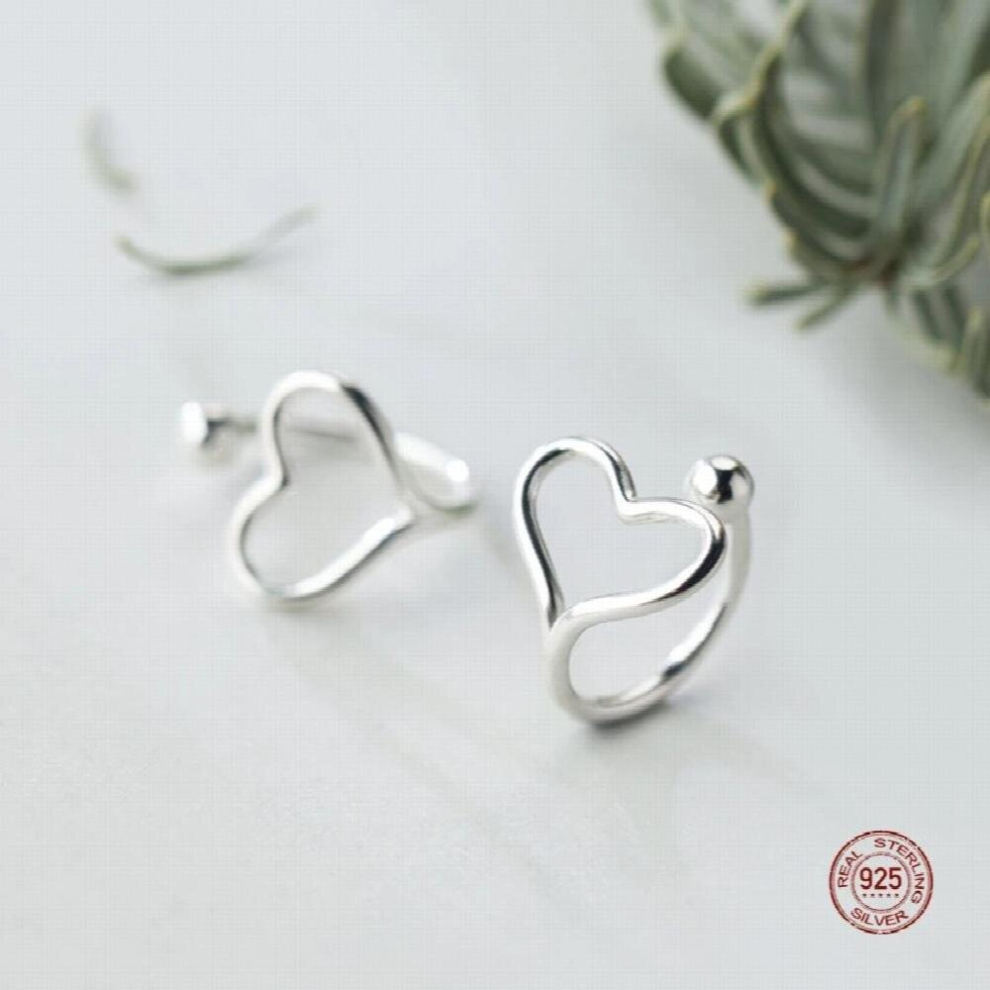 Real 925 Sterling Silver 100% Ear Cuffs Heart Shape Ear Clips For Women Jewellery Earrings Girls Birthday Party