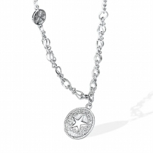 QUEENKISS NC689 Fine Jewelry Lady Girl Birthday Wedding Gift Round Star 925 Sterling Silver Pendant Necklace