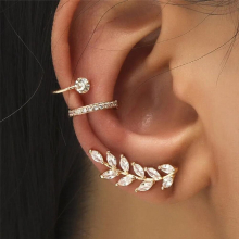Crystal Flowers Leaves Star Earcuff For Women Sparkling Zircon Ear Cuff Clip Earrings Wedding Jewelry