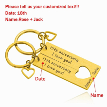 Keychain Personalized Stainless Steel Date Name Couple Keychain Boyfriend Girlfriend Anniversary Gift