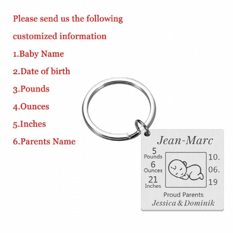 Baby Keychain Personalized Name Date Birth Weight For Newborn Boys Girls Commemorate Mom Dad Gift Keyring