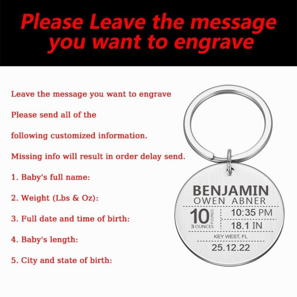Baby Keychain Personalized Name Date Birth Weight Gift Keychain For Newborn Boys Girls Commemorate Dad Mom Gift Keyring