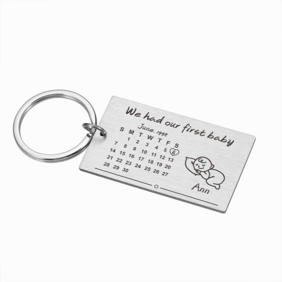 KeyChain Gift for Baby Birth Anniversary Name and Date Character Image Keyring Personalized Engrave Jewelry Present