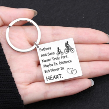 To Dad Engraved Charm Keychain: Fathers And Sons Never Truly Apart.Maybe In Distance But Never In HEART.