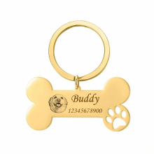 Cat Dog ID Tag Engraving Personalized Dog Collar Pet Charm Name Pendant Bone Necklace Collar Puppy DIY Keychain