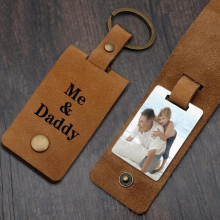 Personalized Leather Photo Keychain Engraved Key Holder With Your Photo Keychain First Fathers Gift for Dad