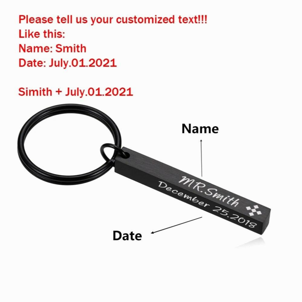 Unisex Personalized Keychain Keychains Three-Dimensional Cuboid Engraving Text Date Rectangle Key Ring Keychains