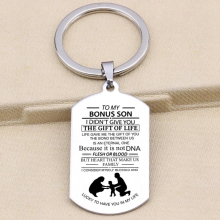 TO MY BONUS SON Gift Keychain Stainless Steel Dog Tag Pendant Jewelry Keyring Family Christmas Backpack Charms