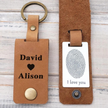 Actual Fingerprint Keychain Personalized Fingerprint Keychain Engraved Leather Keychain Memorial Keychain for Him