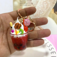Cartoon Ice Cream Milk Tea Cup Creative Key Chain Simulated Food Couple Keychain Bag Pendant Accessories