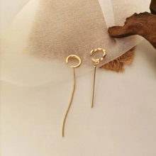 Asymmetry Geometric Open Circle Ear Cuff Kpop Round Clip on Earcuff Long Chain Tassel Earrings for Women Jewelry