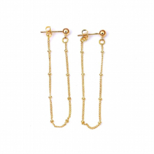 LWONG 4mm Ball Tiny Beaded Chain Ear Jacket Earrings for Women Minimalist Thin Chain Earrings Ear Cuff Earrings