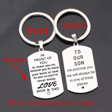 2 Sides Engraving To Son Keychain:We Promise You.We Will Always Be In One Of Three Places.So You Are Never Lonely.Love Mom Dad.