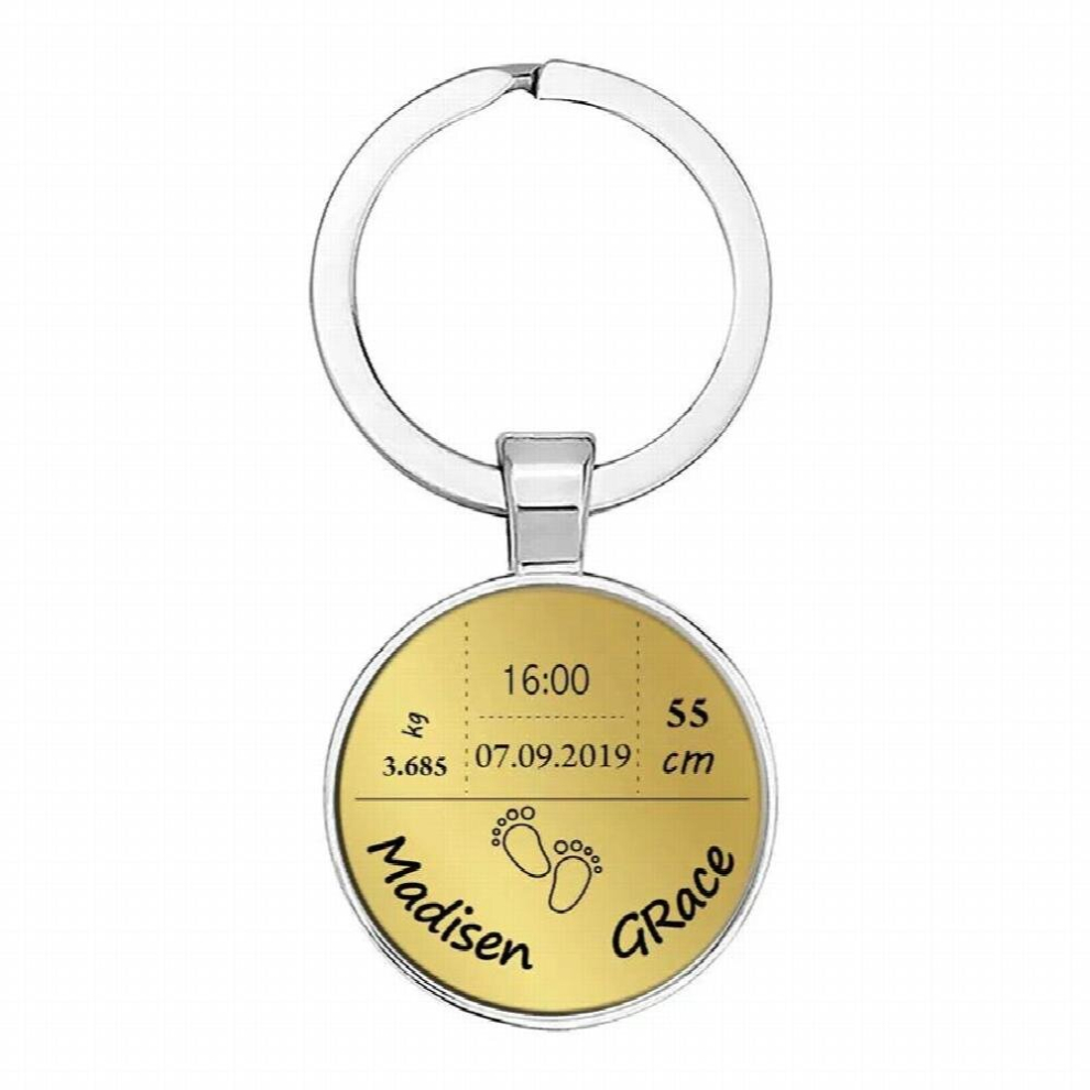 Round Baby Keychain Personalized Name Date Of Birth Weight Time Height For Newborn Commemorate Llavero Personalizado Key Ring
