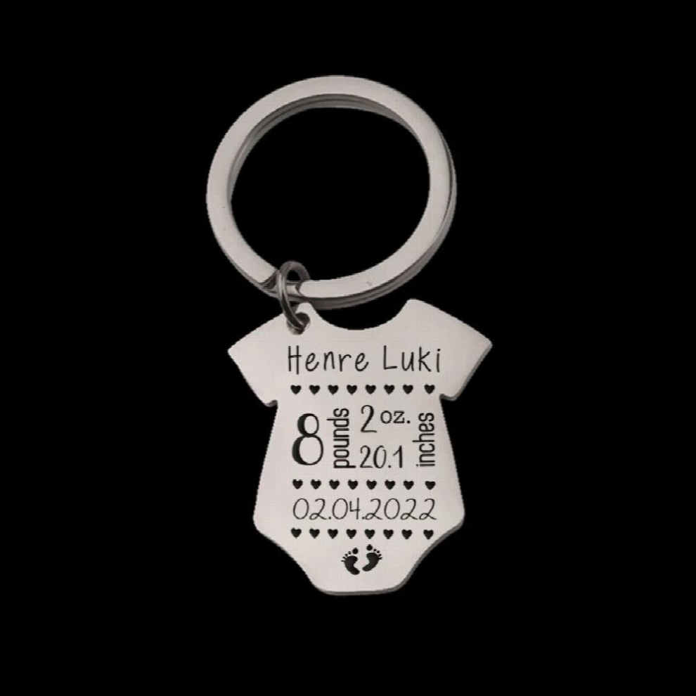 Baby Birth Statistics Name Height Weight Birth Of Date... Newborn Gift Three Colors To Choose Bodysuit Keychain