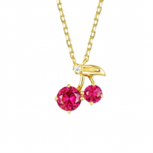 925 Sterling Silver 14K Sweet Little Cherry Pendant Creative Girly Style Collarbone Chain Female