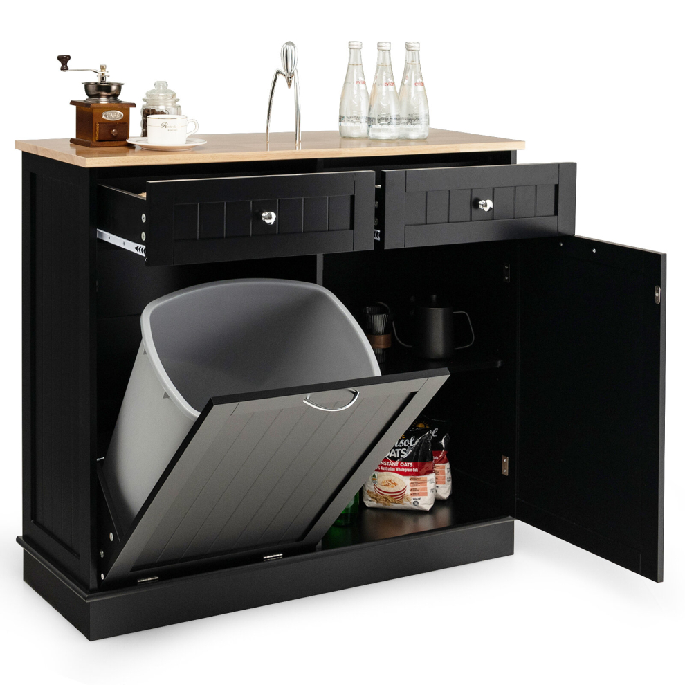 Kitchen Cabinet Tilt Out Trash Cabinet w/ 2 Drawers & Storage Cabinet