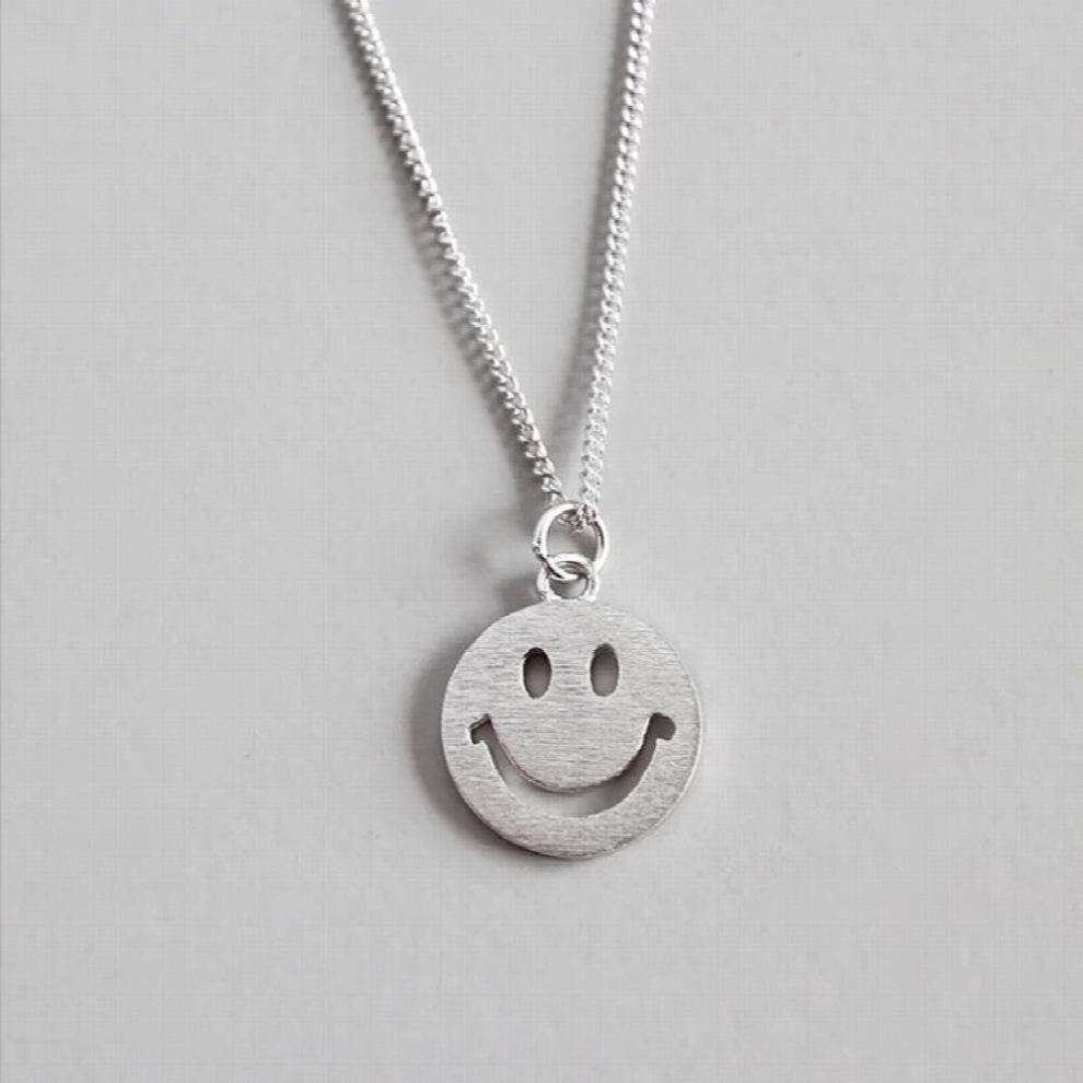 Pure 925 Sterling Silver Necklaces Smile Face Pandent Necklaces Jewelry White