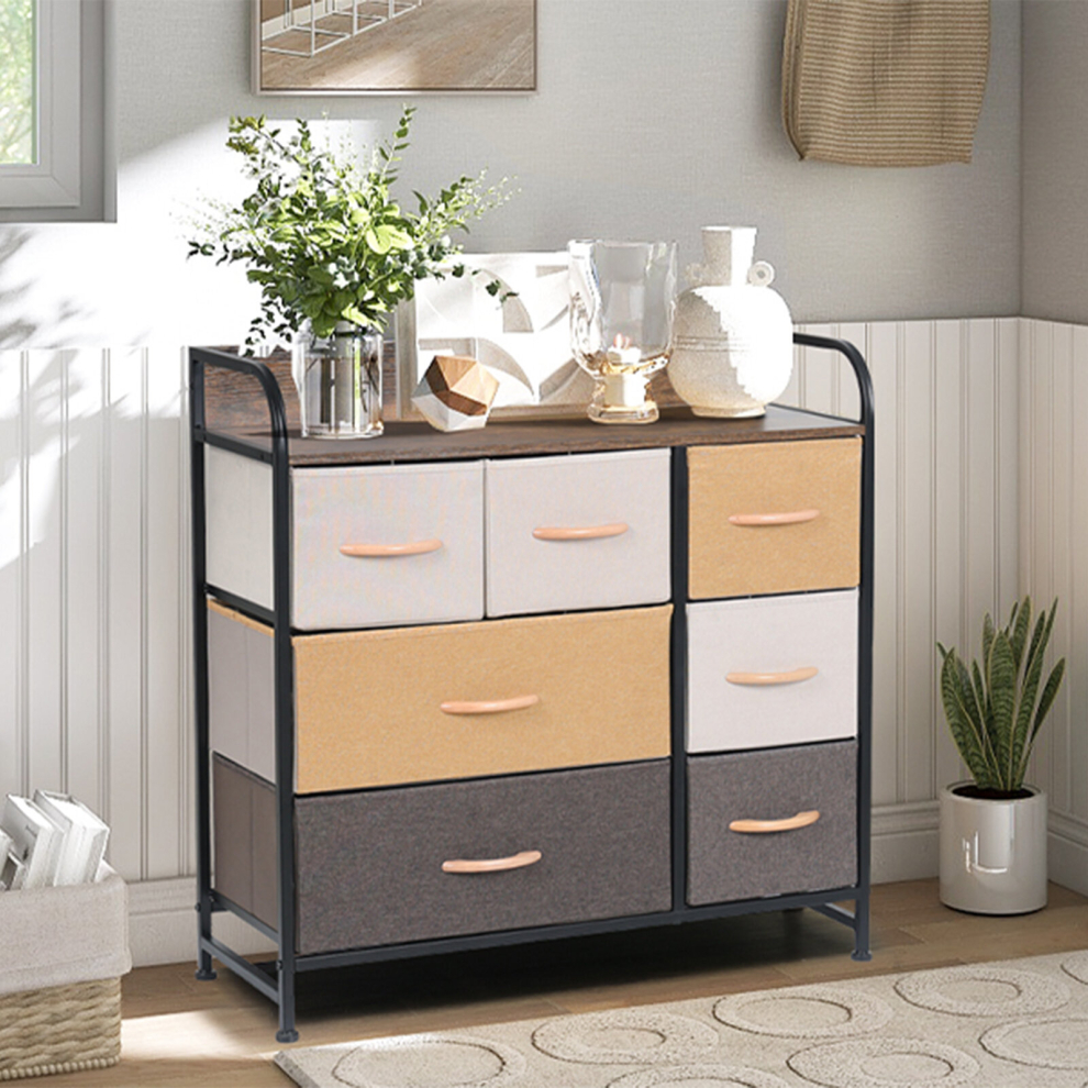 (Yellow) 7 Drawer Fabric Chest of Drawers 3-Tier Storage