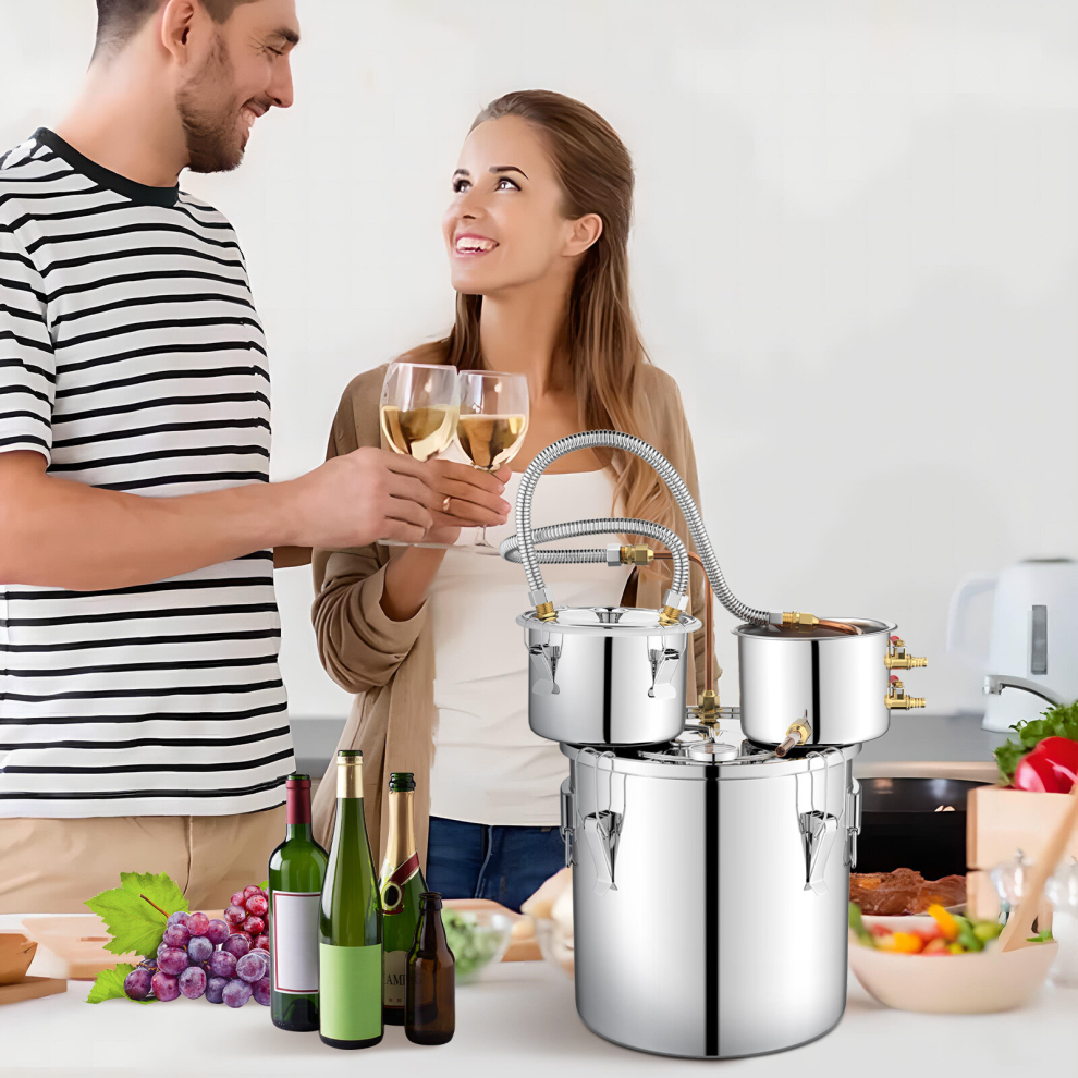 Alcohol Oil Distiller 22L 3 Pots Stainless Steel Beer Boiler w/Thermometer