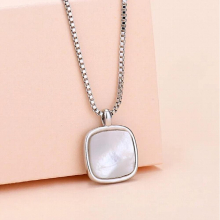 925 Sterling Silver Necklace Square Stone RounShape Necklace Circle Shape Sterling Silver Jewelry Round Necklace
