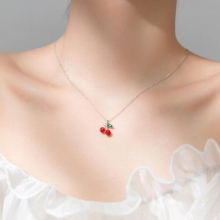 925 Sterling Silver Fruit Red Crystal Cherry Pendant Necklace for Women Link Chain Necklace Fine Jewelry