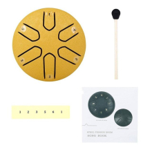 (Yellow) Steel Tongue Drum, Horse 3 Inch 6 Tones Tank Drum C Key Percussion Steel Drum Kit with Drum Mallets Note Stickers