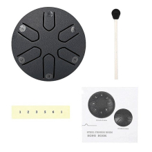 (Black) Steel Tongue Drum, Horse 3 Inch 6 Tones Tank Drum C Key Percussion Steel Drum Kit with Drum Mallets Note Stickers