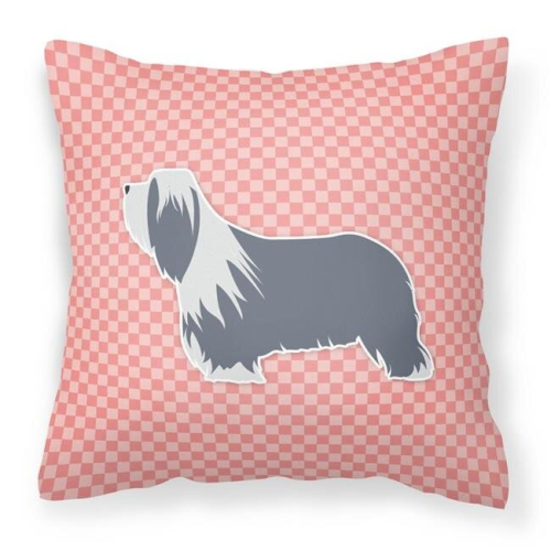Bearded Collie Checkerboard Pink Fabric Decorative Pillow