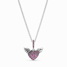 925 Sterling Silver Pave Heart & Angel Wings Freehand Heart Necklace For Women Bead Charm Diy Jewelry