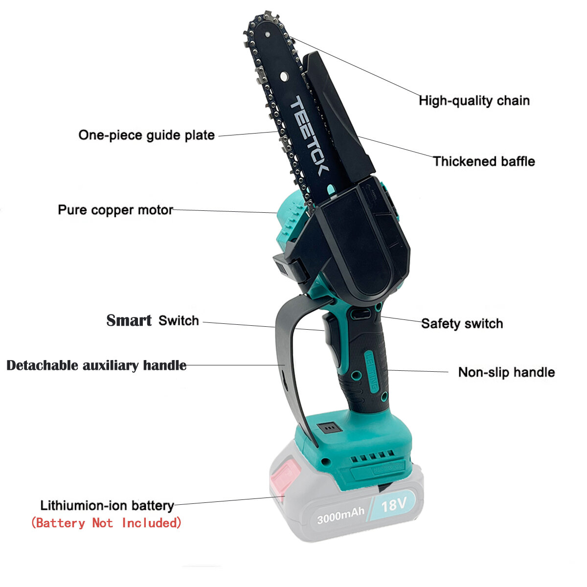 (1x6" Chainsaw+1x3.0A Battery+Charger) 6inch Small Mini Cordless ...
