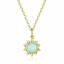 925 Sterling Silver Dazzling Sun Ladies Pendant Necklace Fine Opal Wedding Couple Confession Jewelry for Girl GXN399