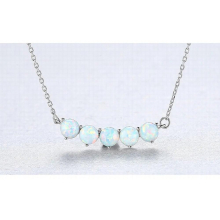 GIRLS Gift 925 Sterling silver synthesis Opal Stones Round Pendant Necklace Jewelry C-20E05