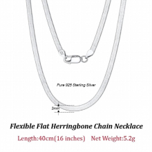 925 Sterling Silver 3mm Flexible Flat Chain Herringbone Snake Chain Necklace for Women Men Neck Chain Jewelry SC35