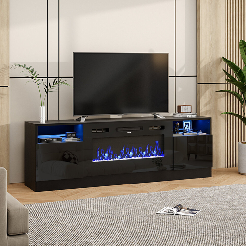 Living And Home Recessed Electric Fireplace TV Stand with Closed Storage