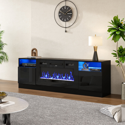 Living And Home Recessed Electric Fireplace TV Stand with Closed Storage 2