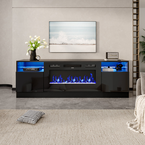 Living And Home Recessed Electric Fireplace TV Stand with Closed Storage 1