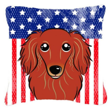 American Flag & Longhair Red Dachshund Fabric Decorative Pillow - 18 x 3 x 18 in.