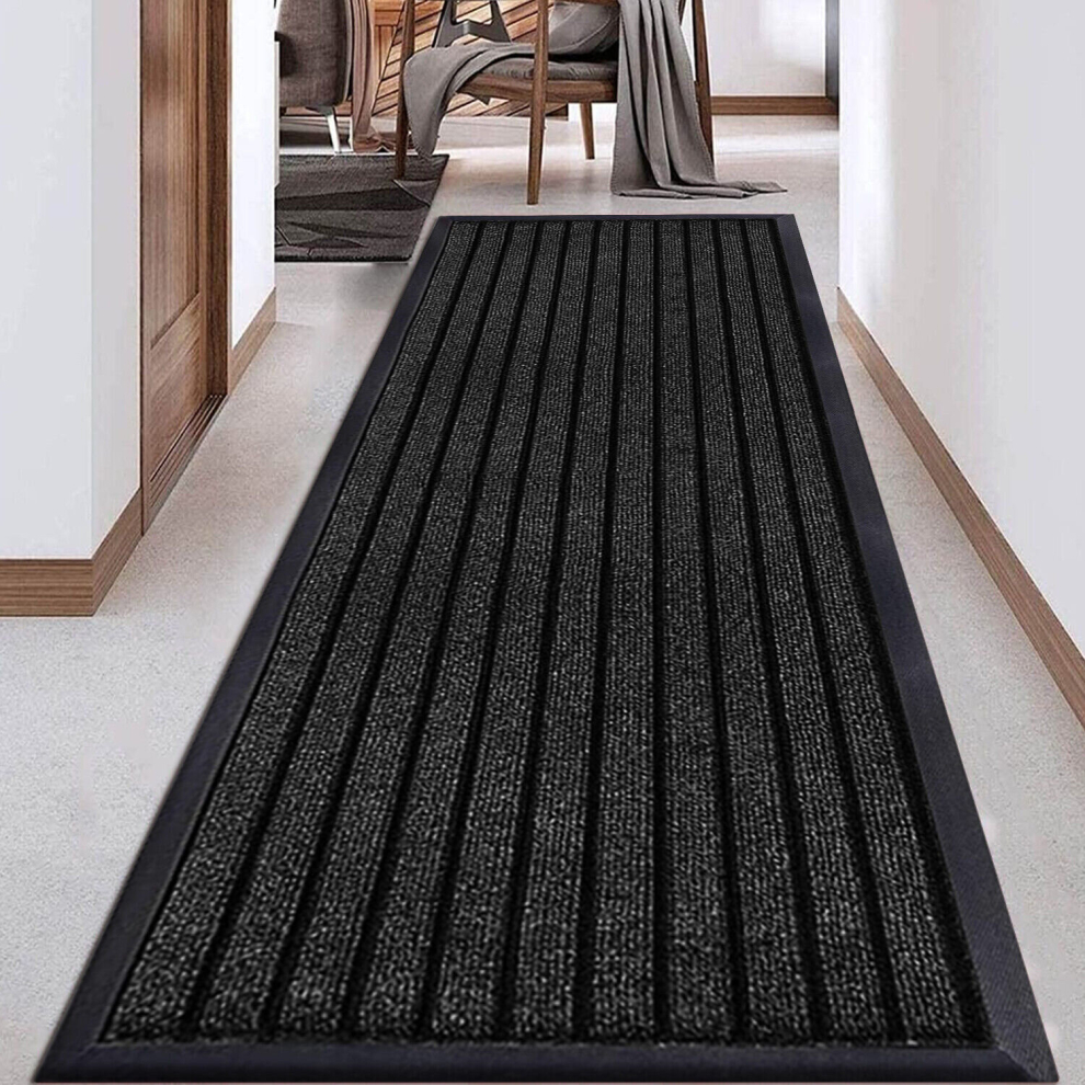 (Black, 80x300cm) Non-Slip Long Hallway Rubber Runner Indoor Outdoor Waterproof Rug Door Floor Mat