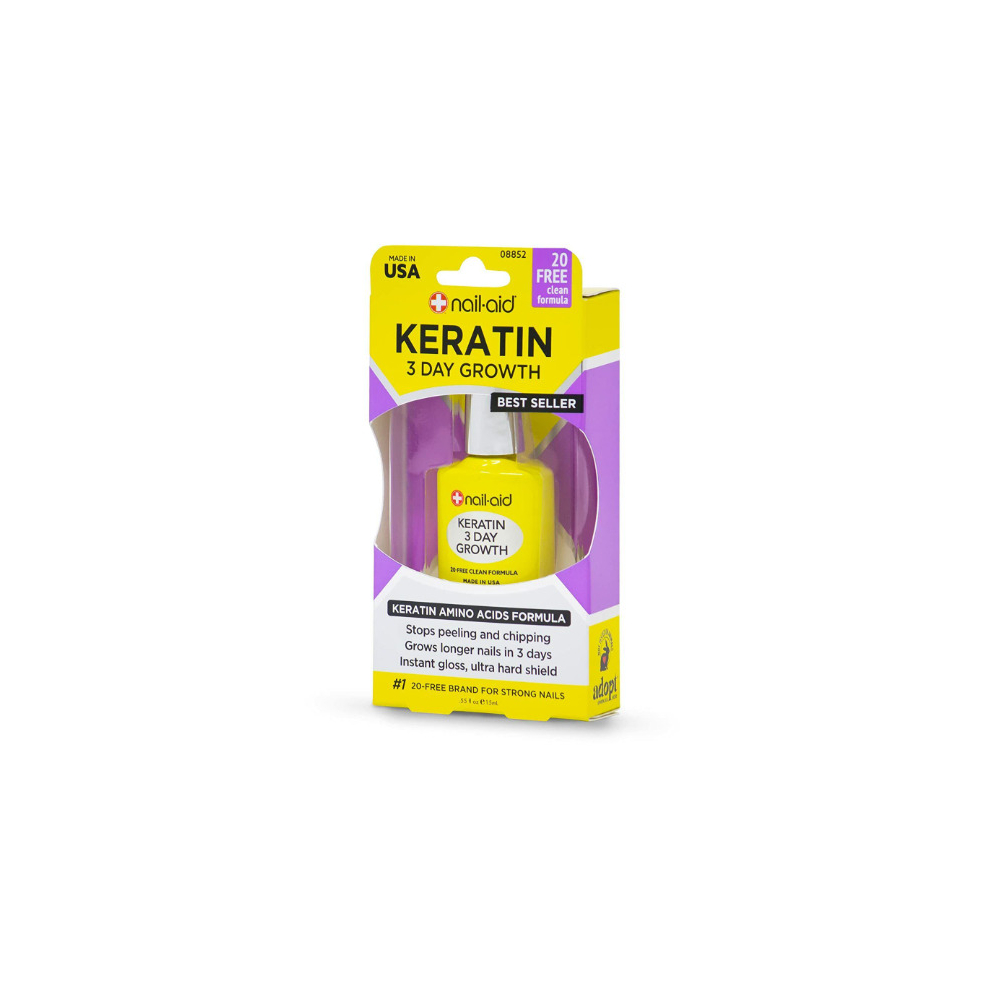 Nail-Aid Keratin 3-Day Growth Nail Treatment & Strengthener - Grows Nails in 3 Days, Strengthens & Delivers Ultra-Gloss Armor-Hard Finish