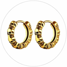 Gothic Skull Earrings for Men/Women, Halloween Party Retro Vintage Hoops, Stainless Steel/Golden/Black CP903