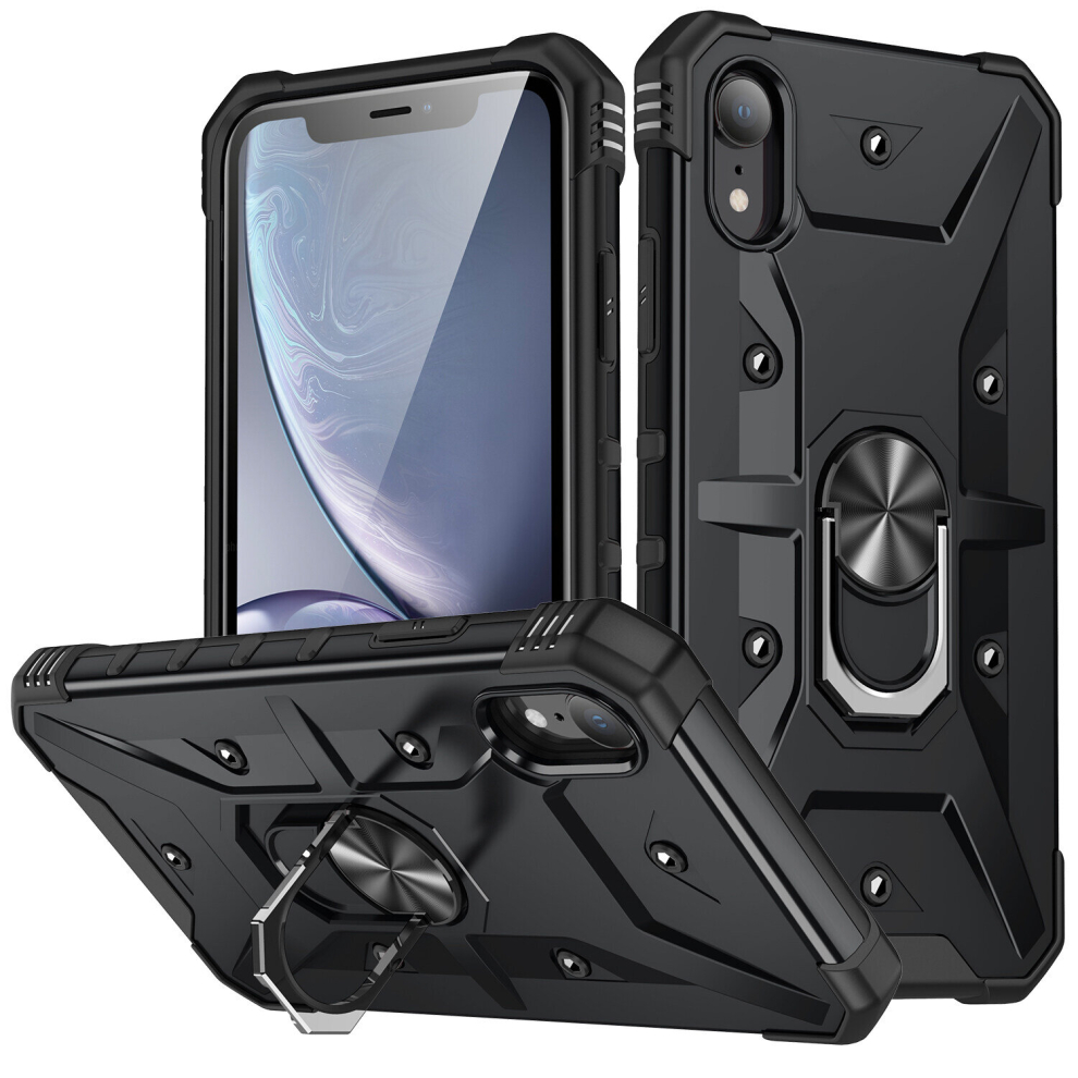 (Black, iPhone xr) Shockproof Magnetic With Ring Holder Cover Case For iPhone 11 6 7 8 Plus Pro Max X XR XS