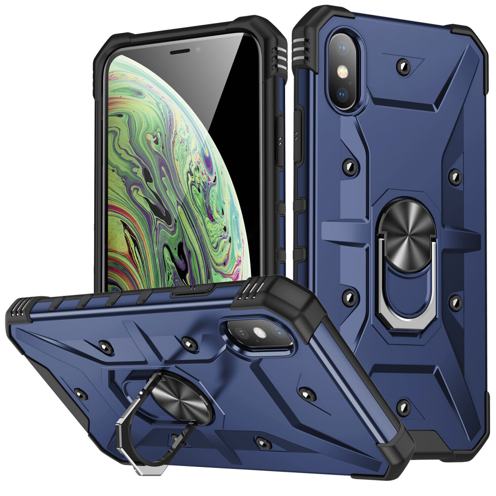 (Blue, iPhone xs Max) Shockproof Magnetic With Ring Holder Cover Case For iPhone 11 6 7 8 Plus Pro Max X XR XS