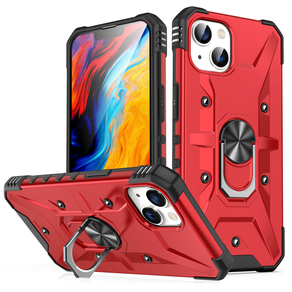 (Red, iPhone14) Shockproof Magnetic With Ring Holder Cover Case For iPhone 15 14 13 12 Plus Pro Max Mini